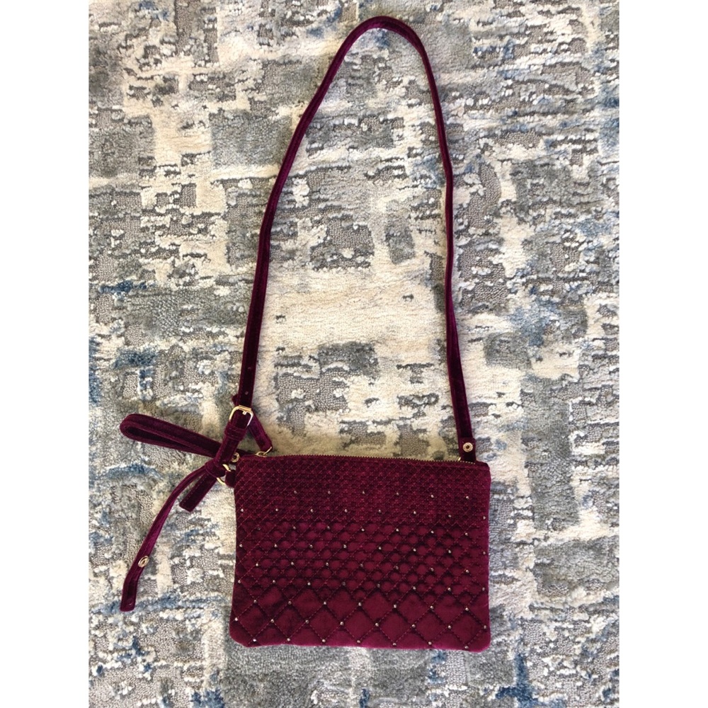 Burgundy velvet purse with rhinestone detail